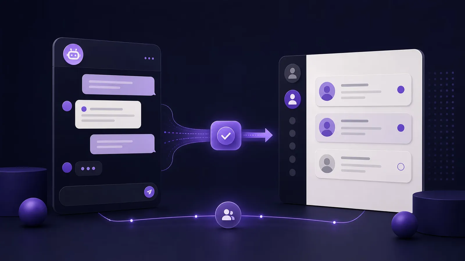 Kaksi chat-keskustelua rinnakkain: chatbot vastaa asiakkaalle heti tietopohjan perusteella, live-chatissa vastauksen kirjoittaa asiakaspalvelija.